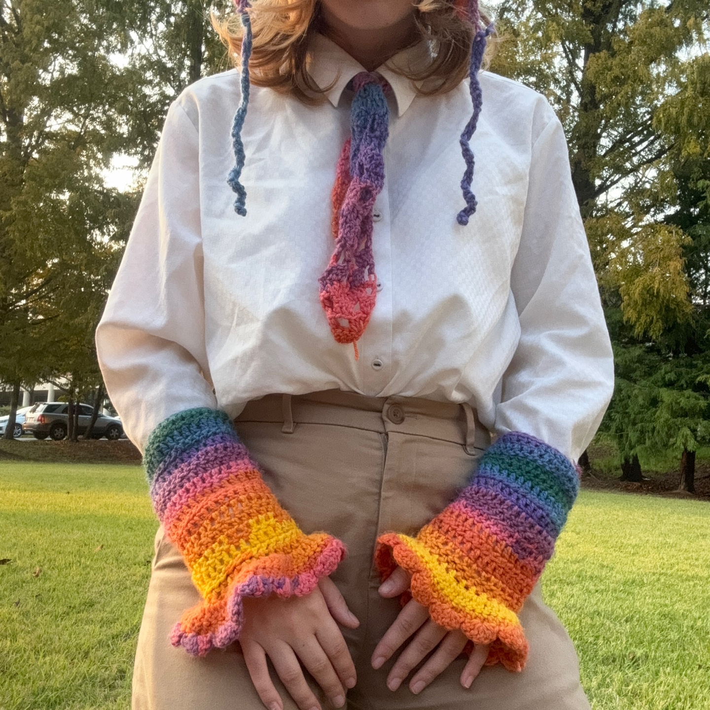 Bonnet, Wrist Warmers and a Necktie